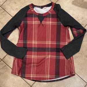 Lovely Melody Red and Black Plaid Long Sleeve Tee